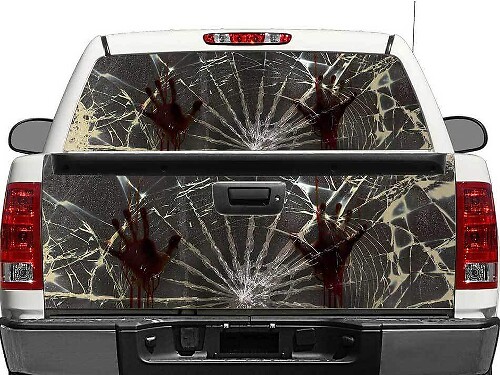 Autocollant Mains de Zombie en Verre Brisé pour Lunette Arrière ou Hayon de Camions et VUS