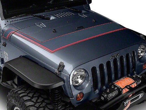 Bandes de capot à fines rayures de style rétro - Gris et rouge pour les modèles Jeep Wrangler JK 2007-2018