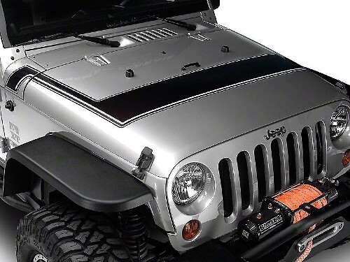 Bandes de capot à fines rayures de style rétro - Noir et gris Compatible avec les modèles Jeep Wrangler JK 2007-2018