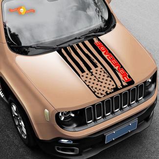 Capot 2 couleurs Jeep Renegade Distressed American Flag Logo Graphic Vinyl Decal SUV