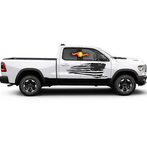 Autocollant graphique drapeau en détresse, autocollant latéral pour carrosserie, s'adapte à n'importe quel camion Dodge Ram américain USA
