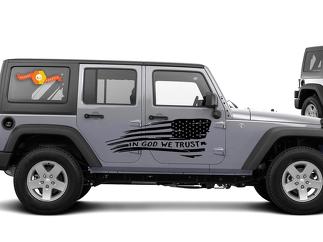 In GOD We Trust - Autocollant graphique drapeau pour Jeep Wrangler USA JKU