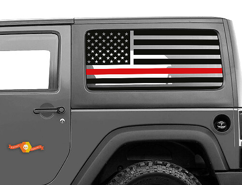 Ensemble d'autocollants en vinyle pour vitre latérale avec ligne rouge du drapeau américain pour Jeep Wrangler JK