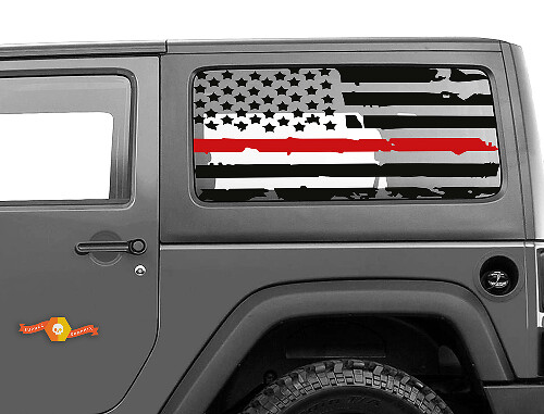 Autocollant Vinyle Décalcomanie Fenêtre Latérale Hardtop Ligne Rouge Drapeau USA Usé pour Jeep Wrangler