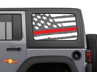 Distressed Thin Red line flag Side vinyle autocollant autocollant Jeep FireFighter Fire