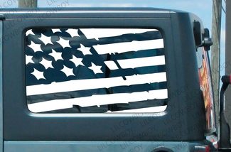 JKU autocollant en vinyle drapeau américain en détresse pour fenêtre latérale Jeep Wrangler