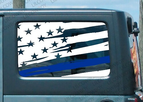 Autocollant Vinyle Latéral Drapeau Ligne Bleue Vieillie 2 pour Jeep Police Lives Matter