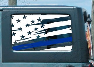 Drapeau de la ligne bleue en détresse Autocollant en vinyle latéral Jeep Police Lives Matter