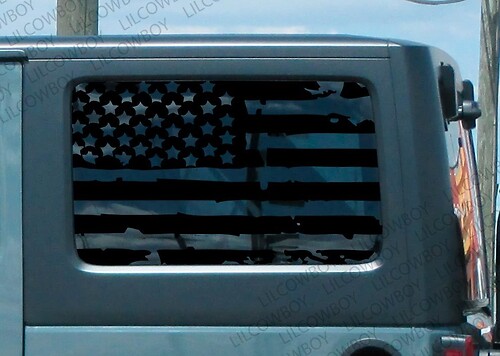 Autocollant en vinyle décoratif du drapeau USA usé pour la vitre latérale arrière de Jeep Wrangler