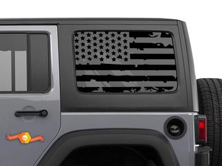 2x Jeep Hardtop Drapeau Decal Distressed usé USA American Wrangler JKU Window