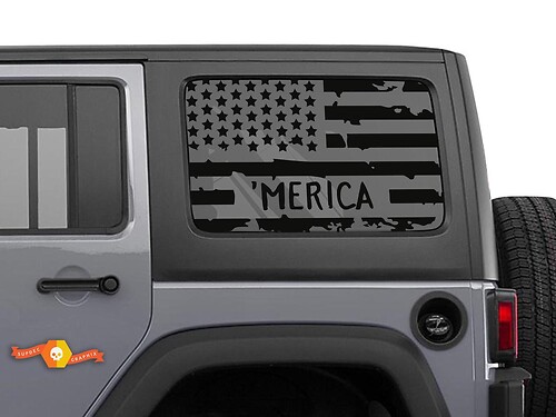 Autocollant Vinyle Drapeau USA 'Merica pour Vitre Latérale Jeep Wrangler