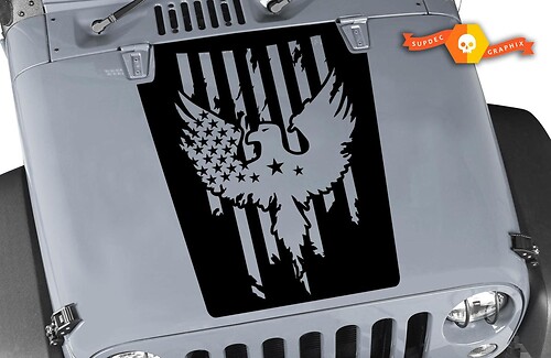 Autocollant en vinyle capot Aigle drapeau US usé pour Jeep Wrangler 2007-2017