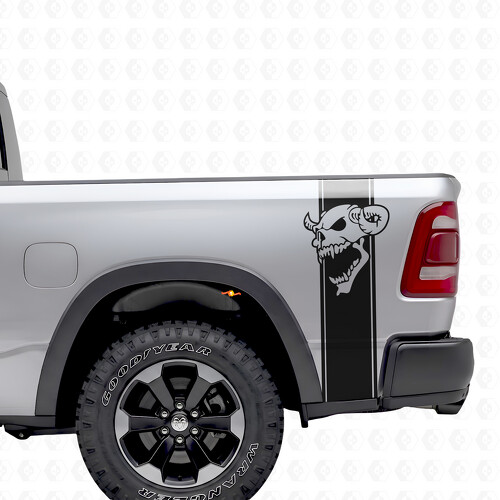 Autocollant en vinyle à rayures graphiques tête de mort pour bord de lit Dodge Ram 1500