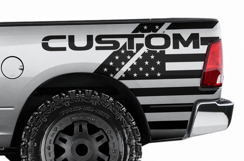 Décalque Vinyle Personnalisé Rayures Drapeau USA pour Flanc de Caisse Dodge Ram 1500 / 2500 / 3500 2009-2018