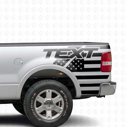Drapeau des États-Unis avec texte personnalisé Autocollant vinyle latéral pour caisse de camion Ford F-150 11e génération (P221) 2003-2008