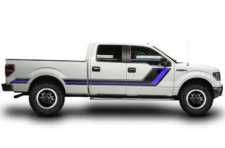 Ford F-150 (2009-2014) Crew Cab 6.5 Bed Kit d'autocollants en vinyle personnalisés - Rally Stripe