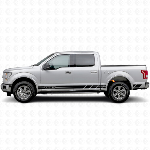 Autocollant Vinyle Décalcomanie à Rayures Doubles avec Texte Personnalisé pour Porte Latérale de Caisse pour Ford F-150 2015-2017