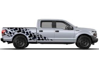Ford F-150 (2015-2017) Supercrew 6.5 Bed Kit d'autocollants en vinyle personnalisés - Traces de pneus