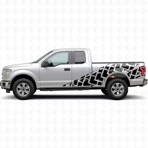 Kit d'autocollants latéraux en vinyle avec larges bandes d'empreintes de pneus pour Musclecar camion 2015-2017