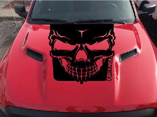 Autocollant vinyle lettrage Skull & Rebel pour capot RAM 1500 Rebel 2015-2017