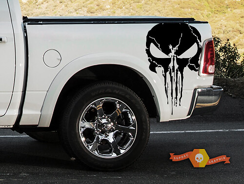 Autocollant Latéral Vinyle Crâne Punisher Effet Grunge pour Dodge Ram