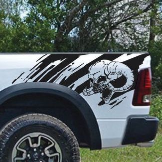 Tête de mort à cornes Splash éclaboussures Grunge camionnette vinyle décalque lit graphique fonte