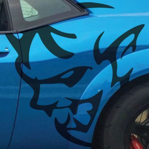 Jeu d'autocollants latéraux en vinyle style Démon pour Dodge Challenger