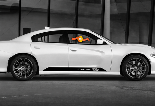 Paire d’autocollants vinyle bandes en coin basses CUSTOM T/X pour bas de caisse Dodge Charger 2011-2020