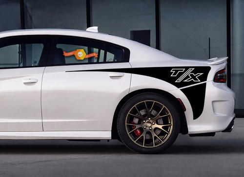 Jeu d'autocollants en vinyle en coin divisé T/X pour aile arrière pour Dodge Charger 2015-2017
