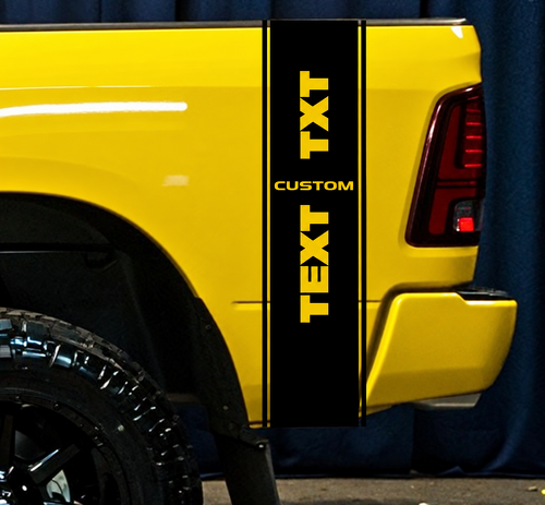TXT CUSTOM TEXT Vertical Bed Stripe Pair Côté de benne Autocollant vinyle pour Dodge Ram 1500