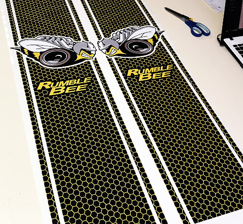 Jeu d'autocollants en vinyle à rayures en nid d'abeille Rumble Bee côté lit pour Dodge Ram 1500 2500