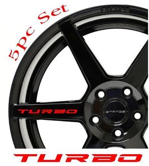 TURBO Decal Sticker Roues Jantes Racing Sport Car Sticker Emblem logo 5pcs RED