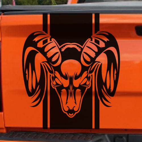 Jeu de 3 autocollants bande capot de benne de camion tête de bélier pour Dodge Ram