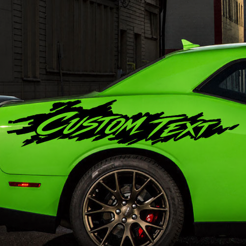 CUSTOM TEXT Cursive Grunge Splash Pair Aile arrière Autocollant vinyle pour Dodge Challenger