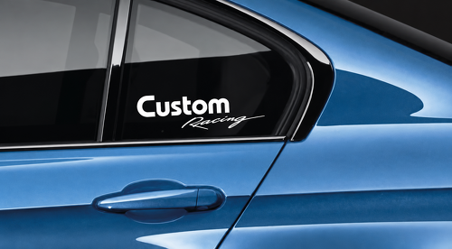 Custom Racing Lettering Pair — Autocollant vinyle (vitre latérale)