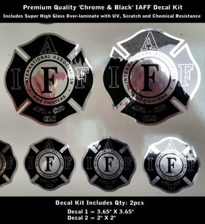 IAFF Firefighter Decals SET Chrome Argent Noir Qualité Premium 0090