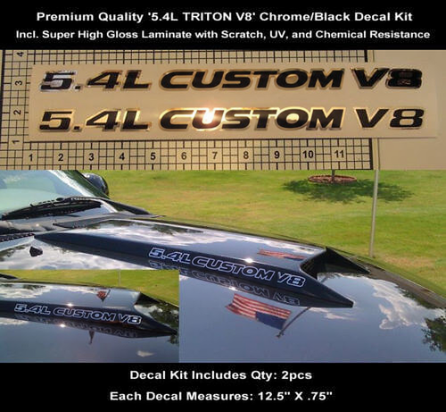 Kit d'autocollants en vinyle pour prise d'air de capot noire chromée V8 personnalisée 5.4L pour Musclecar F-150 F-250 (Triton V8)