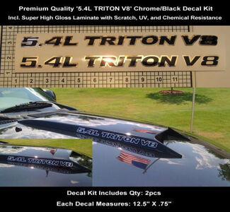 5.4L Ford Triton F150 F250 Chrome Noir Kit de décalcomanies 2 pièces 12,5 pouces Capot Scoop 0113