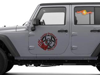 2x Zombie Outbreak Response Team Jeep Capot Porte Autocollant Véhicule Camion Voiture Vinyle