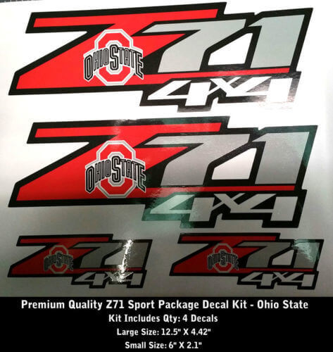 Kit d'autocollants en vinyle latéral style Ohio State Z71 4x4 pour camions Chevrolet