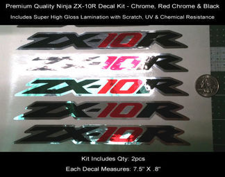 Ninja ZX10R Tail Decal Kit 2pcs 08-09 Chrome Rouge Noir 7,5 Pouces 0121