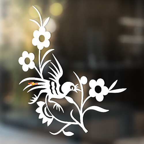 Oiseau Parmi Fleurs et Branches Autocollant Universel en Vinyle