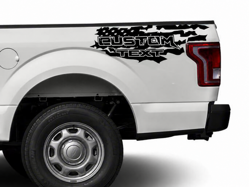 CUSTOM TEXT Distressed USA Flag Bed Stripe Pair Côté de benne Autocollant vinyle pour Ford F-150 Raptor