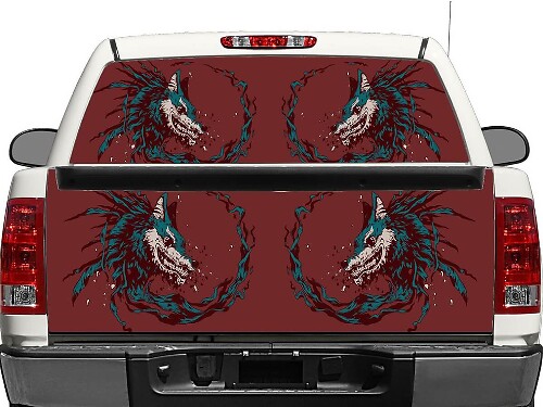 Autocollant en vinyle loup furieux pour lunette arrière ou hayon de pick-up et SUV
