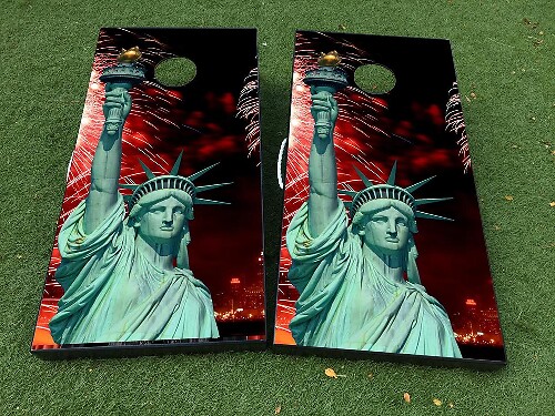 Ensemble de stickers vinyle pour planche de cornhole Statue de la Liberté