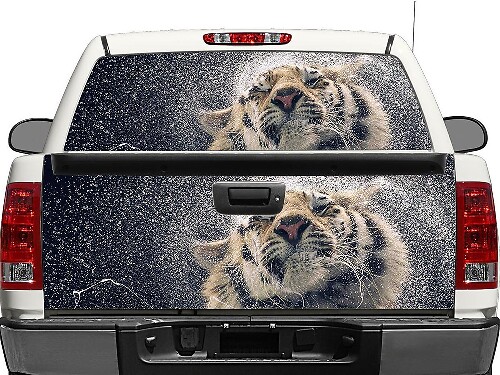 Autocollant en vinyle Tiger and Splash Water pour lunette arrière ou hayon de camionnette