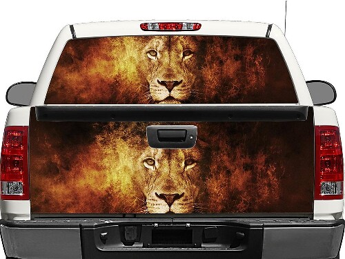 Autocollant en vinyle Lion et Feu pour lunette arrière ou hayon de pick-up et SUV
