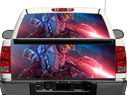 Autocollant en vinyle pour fenêtre arrière ou hayon Halo Master Chief Warrior pour camions