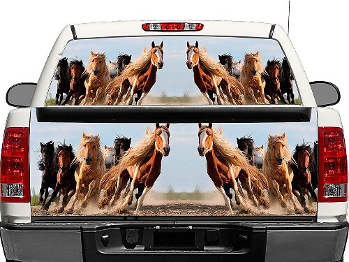 Autocollant ou film décoratif Running Horses pour lunette arrière ou hayon de pick-up