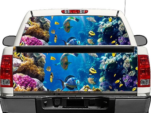 Autocollant en vinyle pour vitre arrière ou hayon de poissons tropicaux pour pick-up et SUV